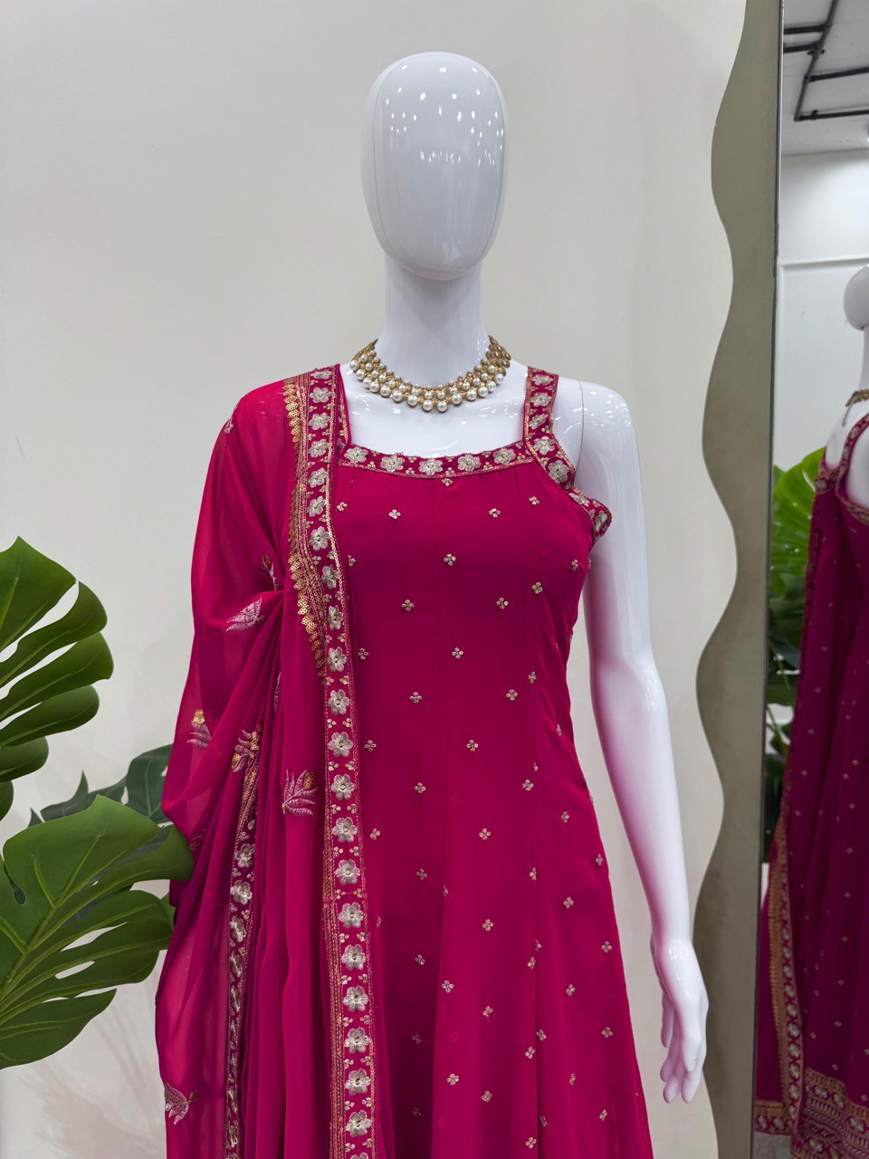 Pink Elegant Faux Georgette Embroidered Gown with Dupatta ClothsVilla
