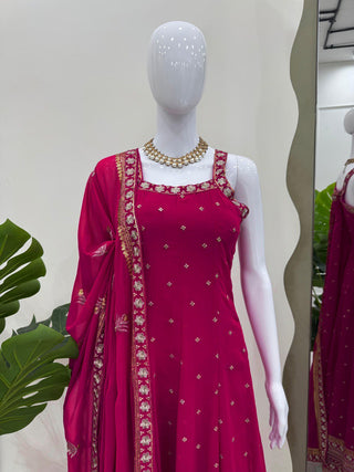 Pink Elegant Faux Georgette Embroidered Gown with Dupatta ClothsVilla