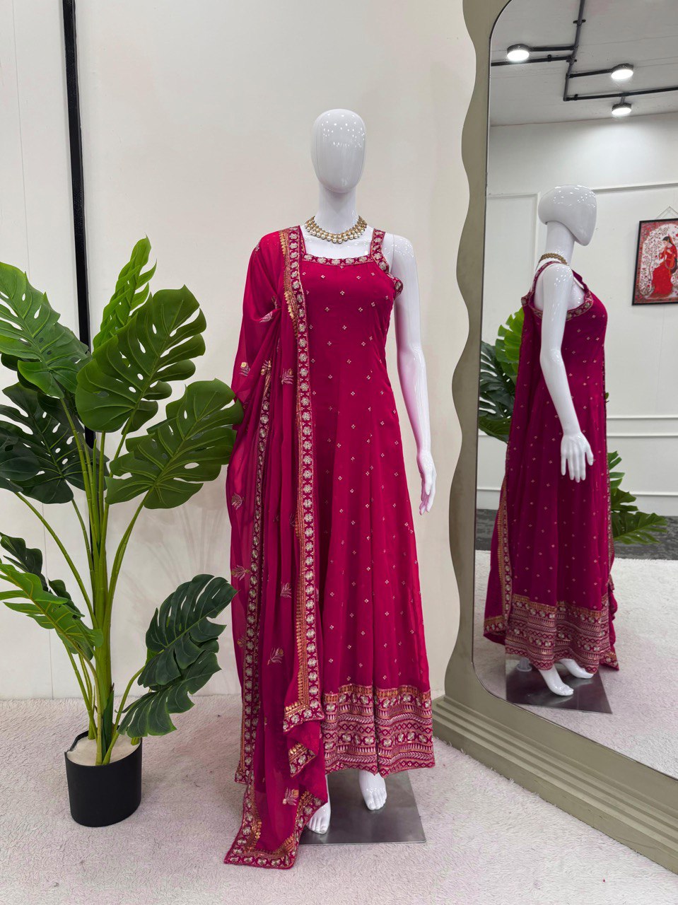 Pink Elegant Faux Georgette Embroidered Gown with Dupatta ClothsVilla