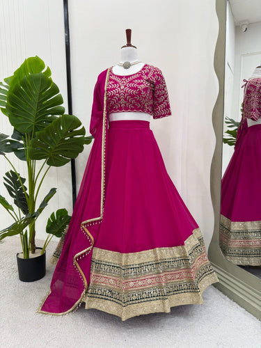 Pink Elegant Faux Georgette Semi-Stitched Lehenga Choli with Sequin Embroidery & Dupatta Clothsvilla