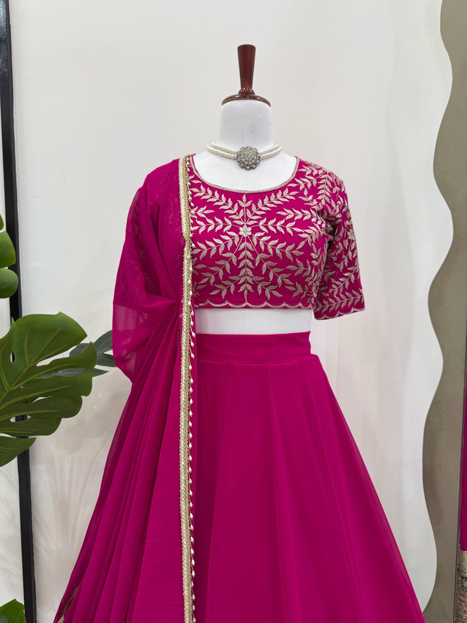 Pink Elegant Faux Georgette Semi-Stitched Lehenga Choli with Sequin Embroidery & Dupatta Clothsvilla