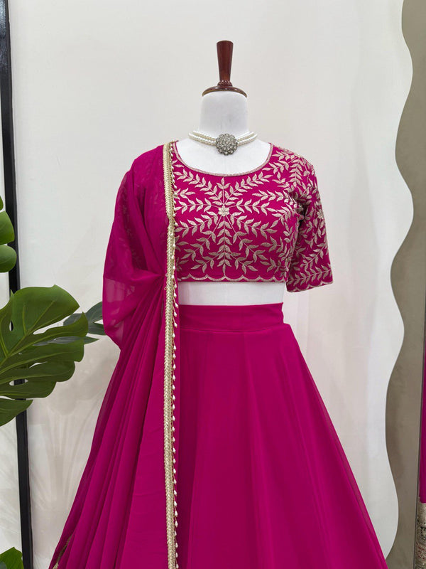 Pink Elegant Faux Georgette Semi-Stitched Lehenga Choli with Sequin Embroidery & Dupatta Clothsvilla