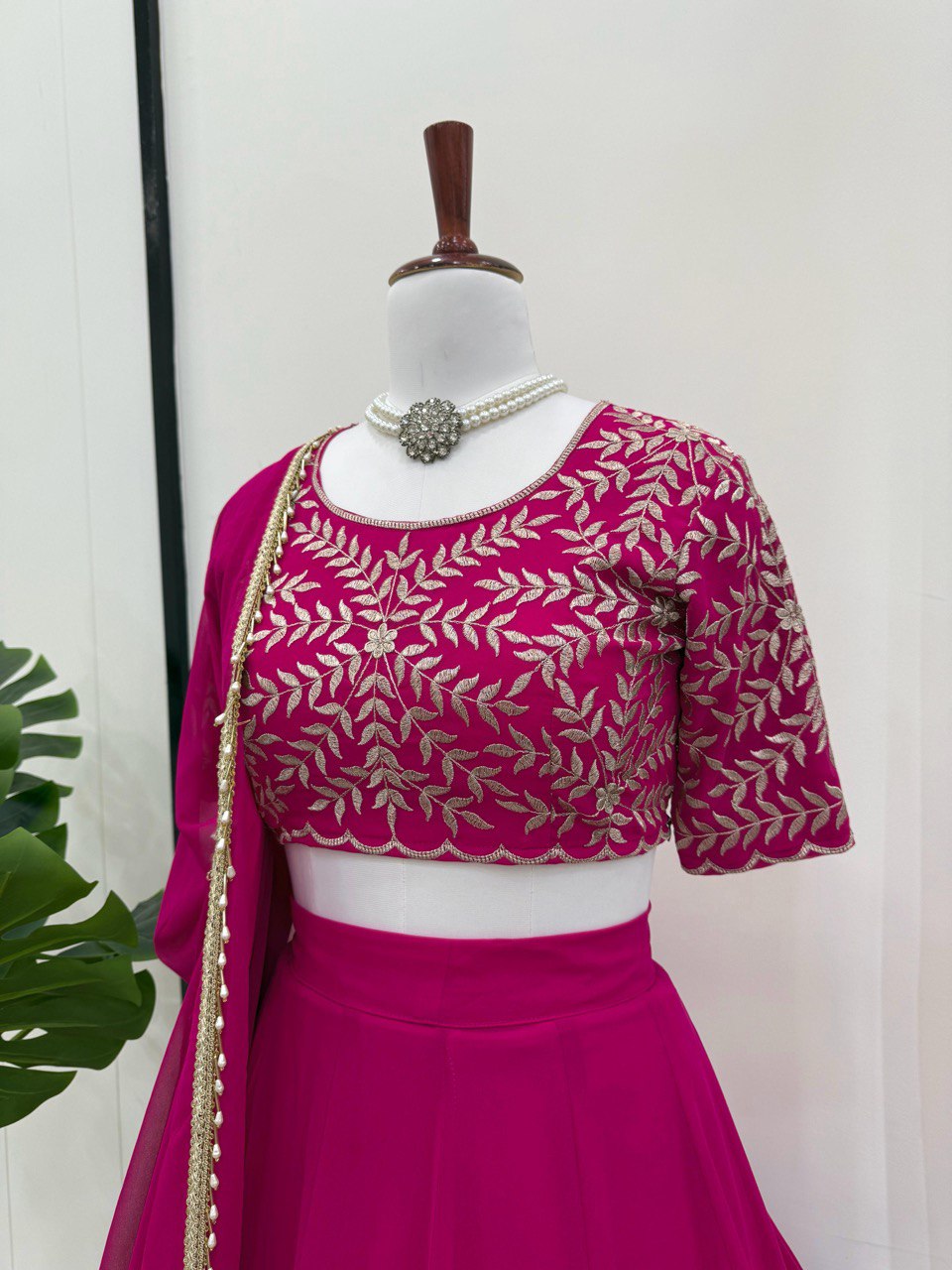 Pink Elegant Faux Georgette Semi-Stitched Lehenga Choli with Sequin Embroidery & Dupatta Clothsvilla