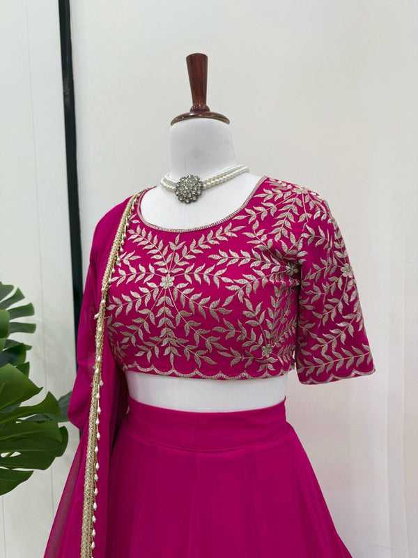 Pink Elegant Faux Georgette Semi-Stitched Lehenga Choli with Sequin Embroidery & Dupatta Clothsvilla