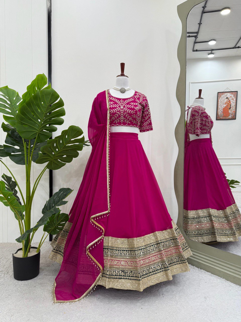 Pink Elegant Faux Georgette Semi-Stitched Lehenga Choli with Sequin Embroidery & Dupatta Clothsvilla Main image