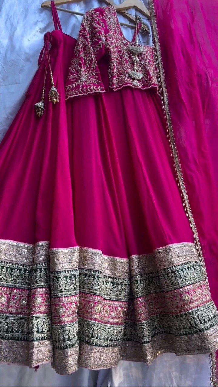 Pink Elegant Faux Georgette Semi-Stitched Lehenga Choli with Sequin Embroidery & Dupatta Clothsvilla