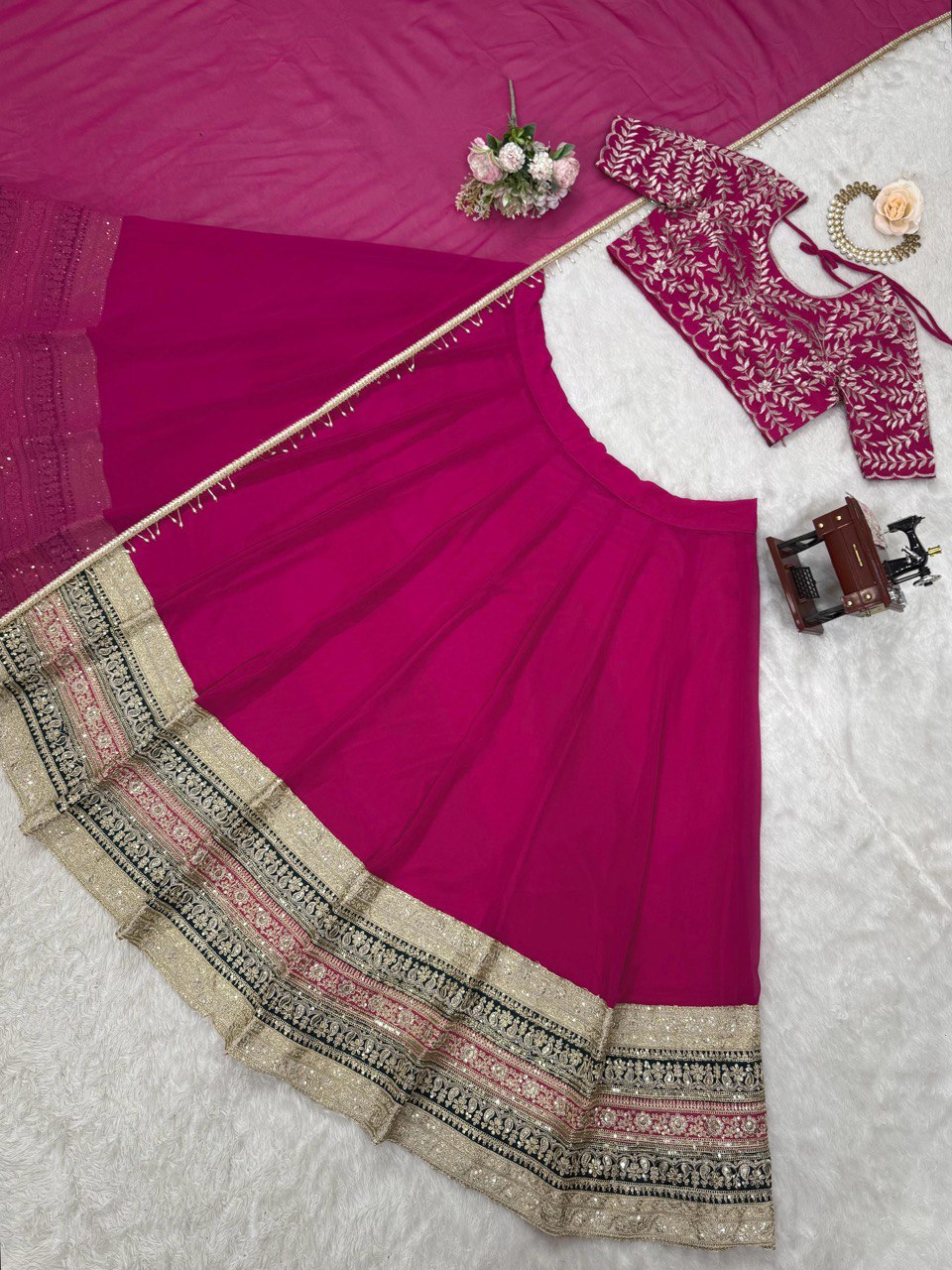 Pink Elegant Faux Georgette Semi-Stitched Lehenga Choli with Sequin Embroidery & Dupatta Clothsvilla