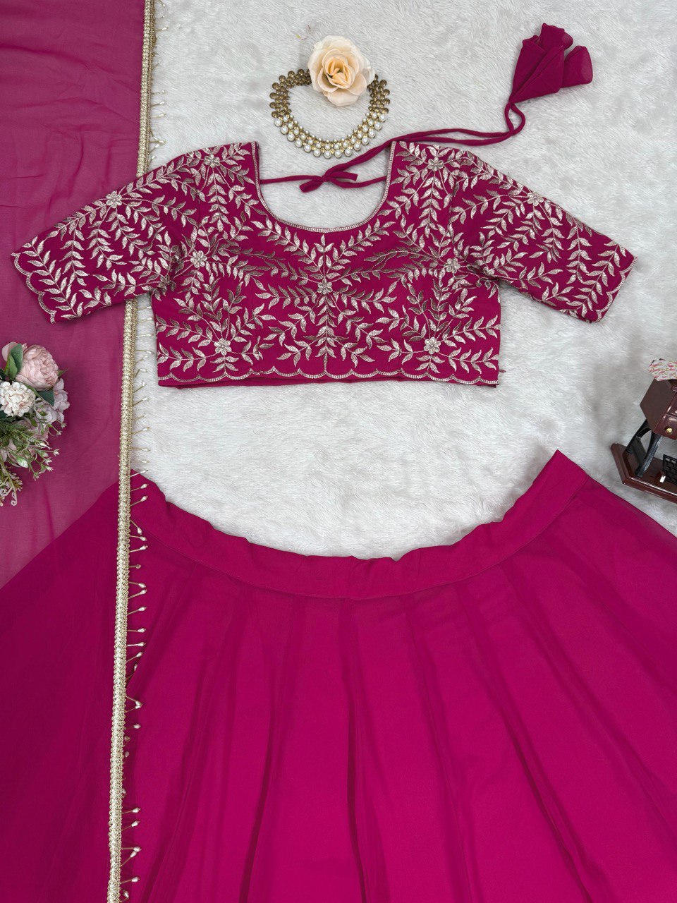 Pink Elegant Faux Georgette Semi-Stitched Lehenga Choli with Sequin Embroidery & Dupatta Clothsvilla