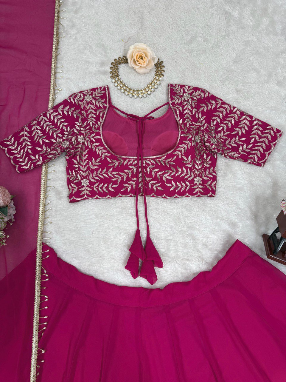 Pink Elegant Faux Georgette Semi-Stitched Lehenga Choli with Sequin Embroidery & Dupatta Clothsvilla