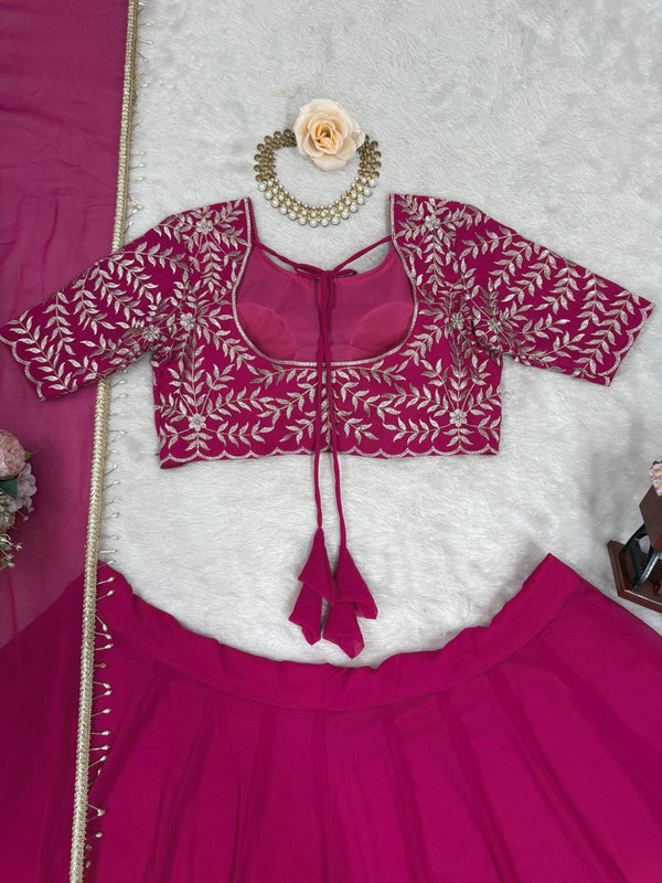 Pink Elegant Faux Georgette Semi-Stitched Lehenga Choli with Sequin Embroidery & Dupatta Clothsvilla