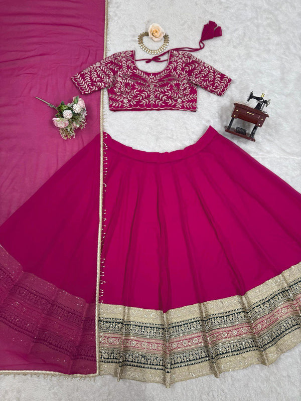 Pink Elegant Faux Georgette Semi-Stitched Lehenga Choli with Sequin Embroidery & Dupatta Clothsvilla