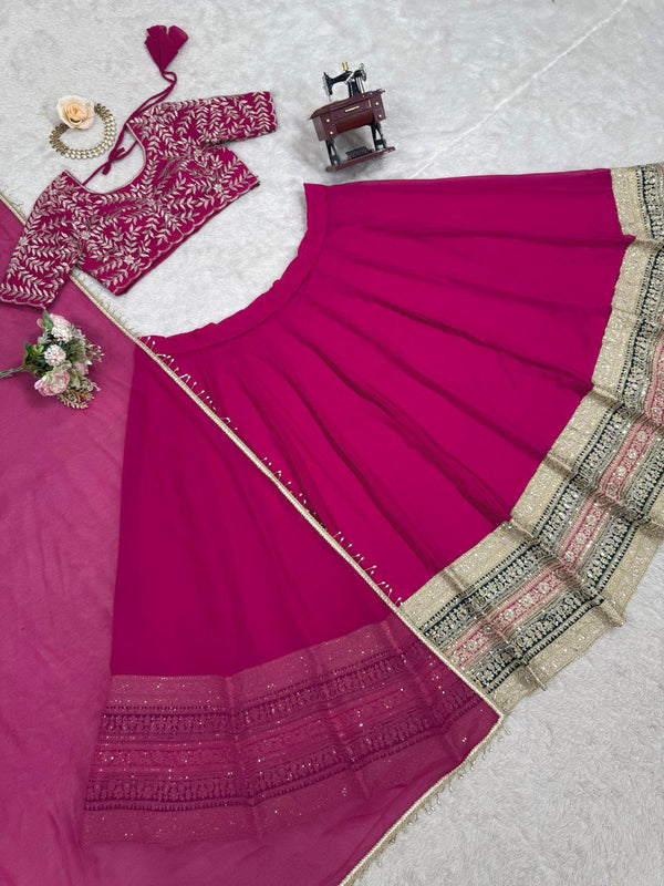 Pink Elegant Faux Georgette Semi-Stitched Lehenga Choli with Sequin Embroidery & Dupatta Clothsvilla