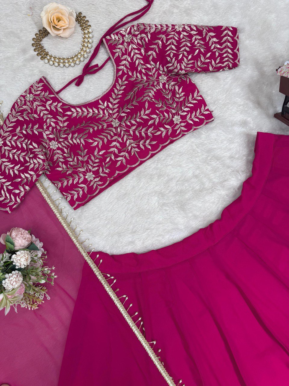 Pink Elegant Faux Georgette Semi-Stitched Lehenga Choli with Sequin Embroidery & Dupatta Clothsvilla