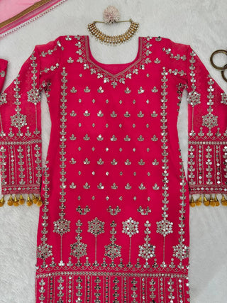 Pink Elegant Faux Georgette Sharara Set with Butterfly Net Dupatta Clothsvilla