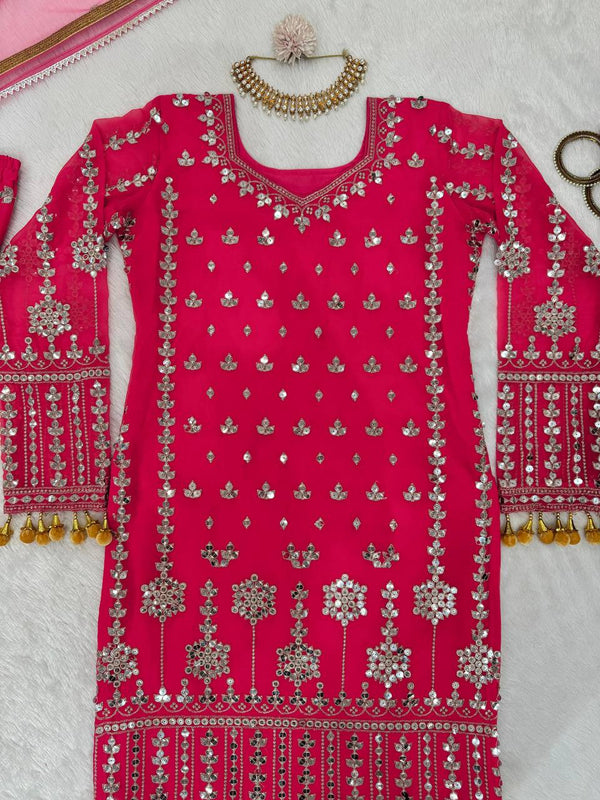 Pink Elegant Faux Georgette Sharara Set with Butterfly Net Dupatta Clothsvilla