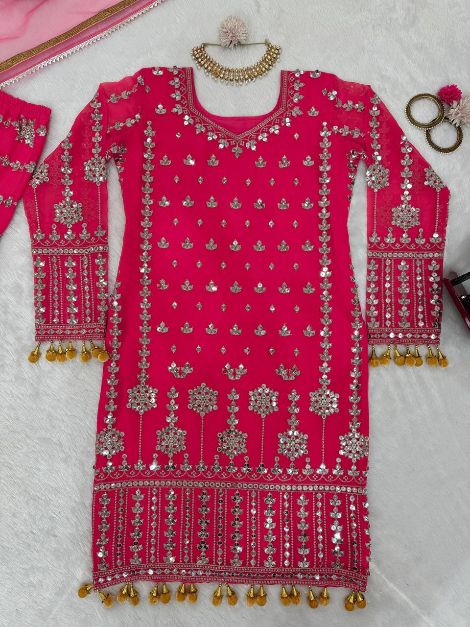 Pink Elegant Faux Georgette Sharara Set with Butterfly Net Dupatta Clothsvilla