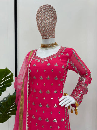 Pink Elegant Faux Georgette Sharara Set with Butterfly Net Dupatta Clothsvilla