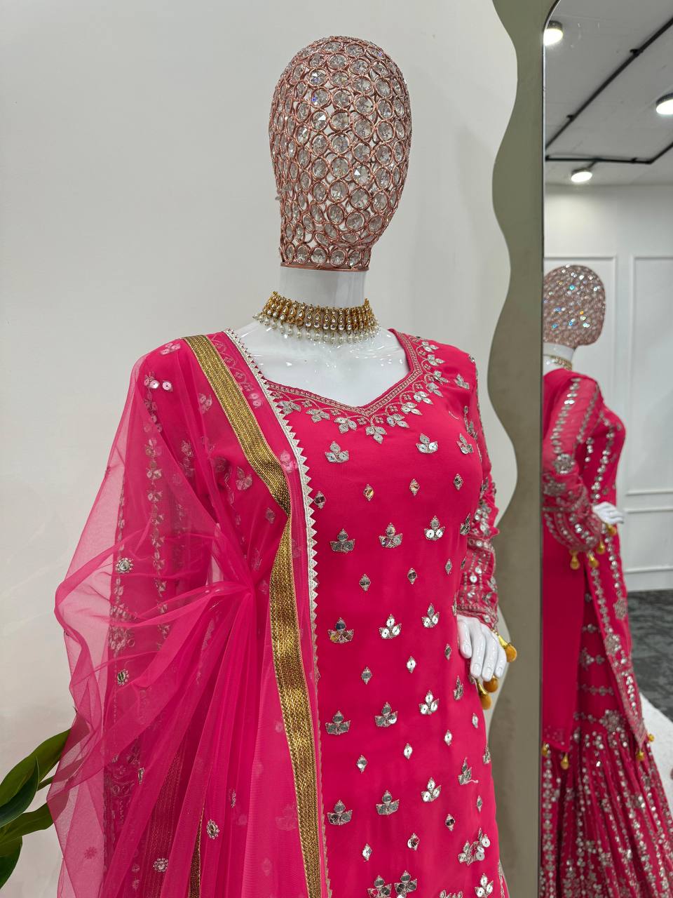 Pink Elegant Faux Georgette Sharara Set with Butterfly Net Dupatta Clothsvilla