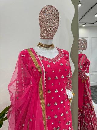 Pink Elegant Faux Georgette Sharara Set with Butterfly Net Dupatta Clothsvilla