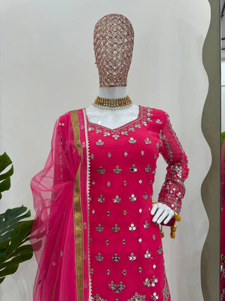 Pink Elegant Faux Georgette Sharara Set with Butterfly Net Dupatta Clothsvilla