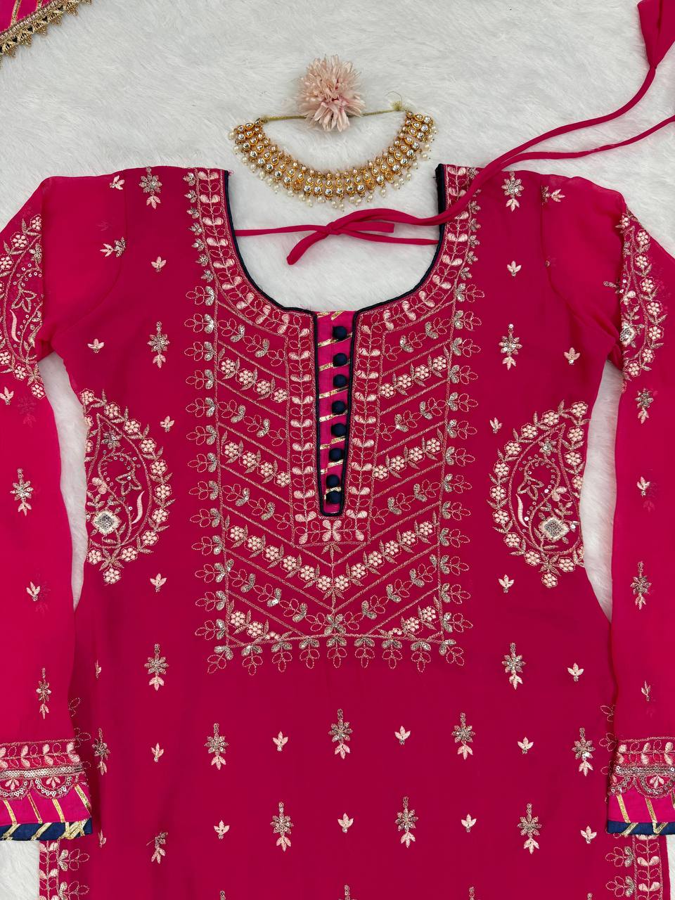 Pink Elegant Faux Georgette Sharara Set with Dupatta ClothsVilla
