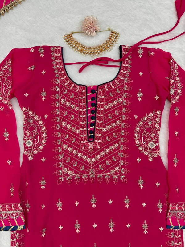 Pink Elegant Faux Georgette Sharara Set with Dupatta ClothsVilla