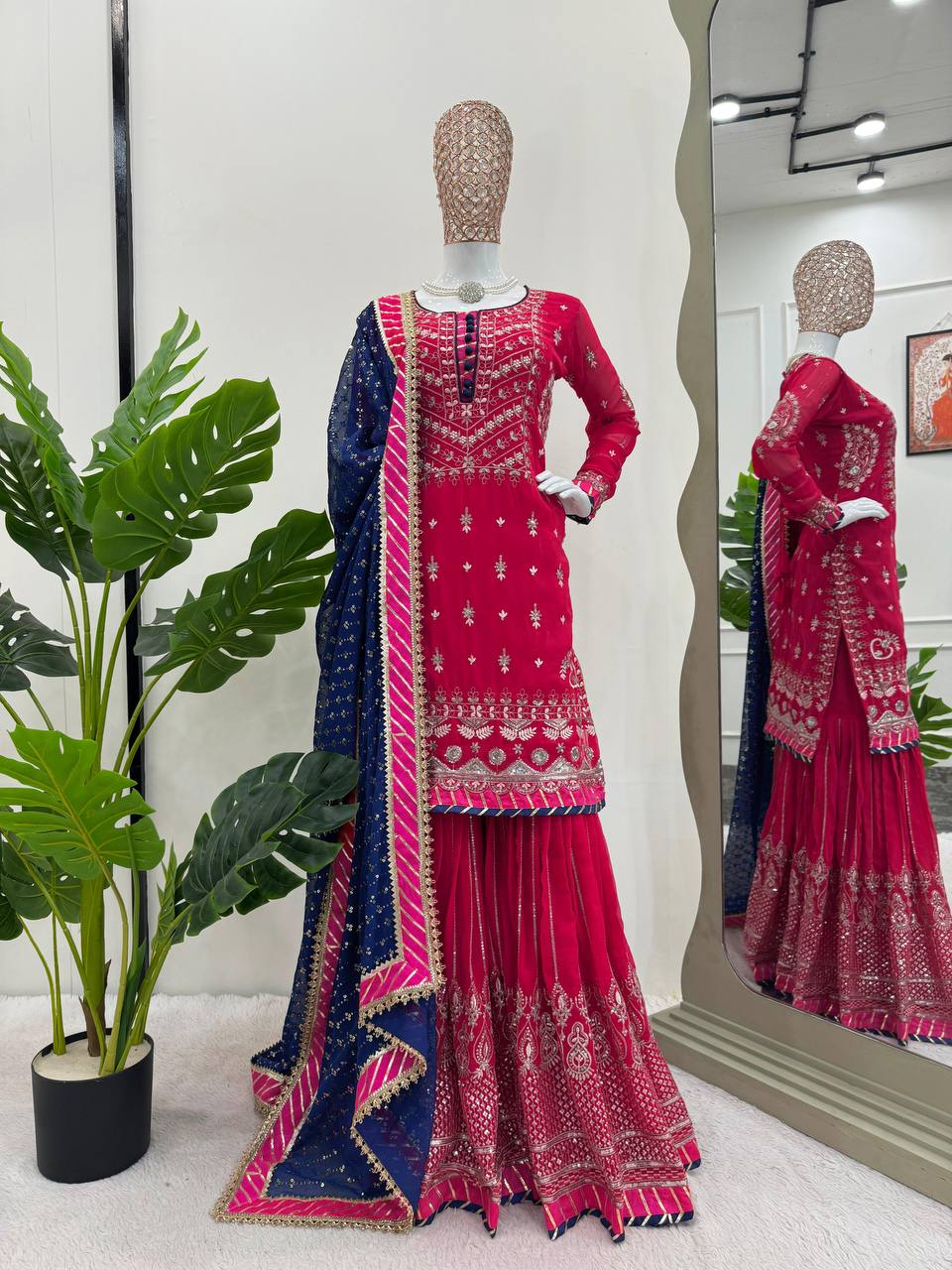 Pink Elegant Faux Georgette Sharara Set with Dupatta ClothsVilla Main image