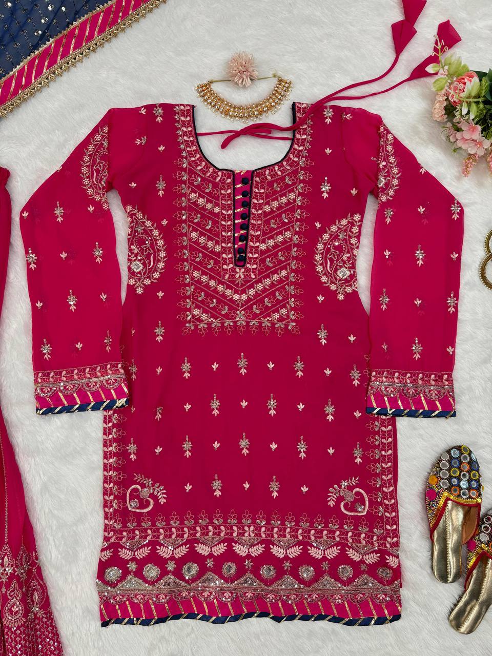 Pink Elegant Faux Georgette Sharara Set with Dupatta ClothsVilla