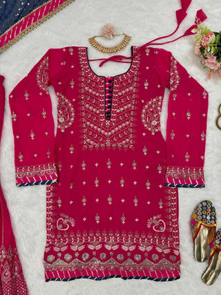 Pink Elegant Faux Georgette Sharara Set with Dupatta ClothsVilla