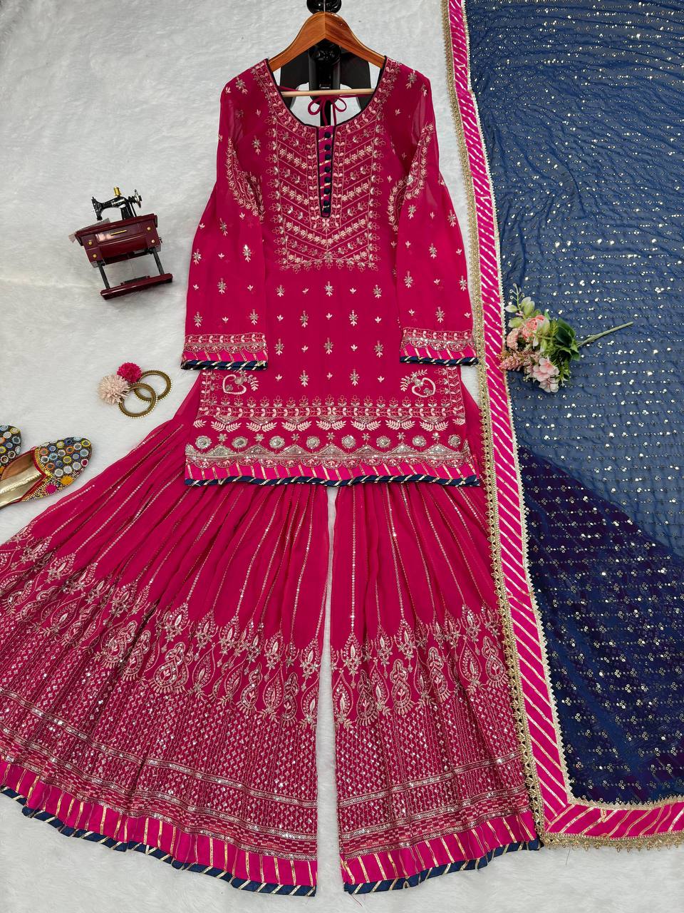 Pink Elegant Faux Georgette Sharara Set with Dupatta ClothsVilla
