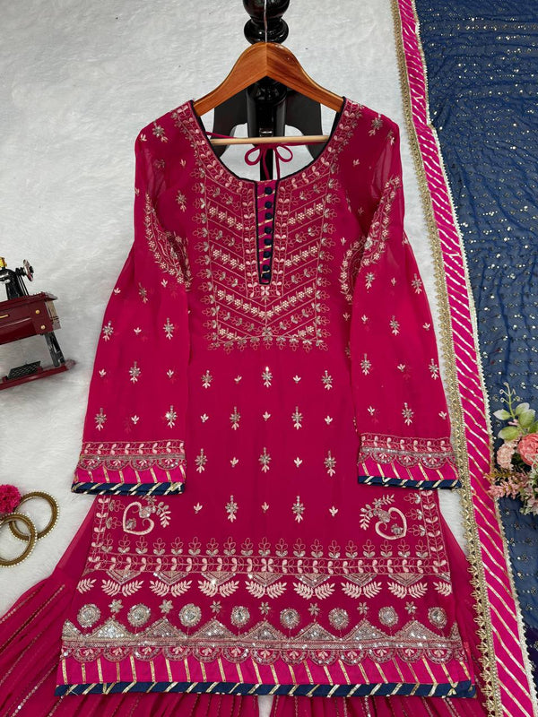 Pink Elegant Faux Georgette Sharara Set with Dupatta ClothsVilla