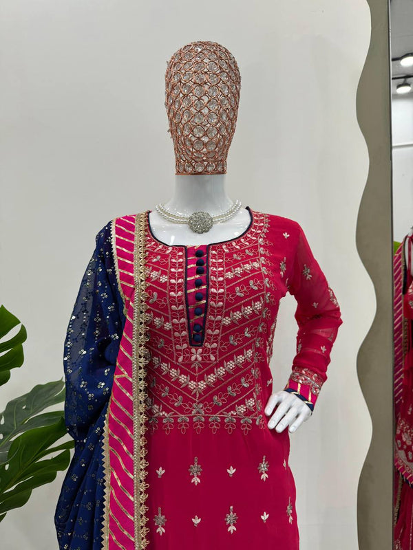Pink Elegant Faux Georgette Sharara Set with Dupatta ClothsVilla