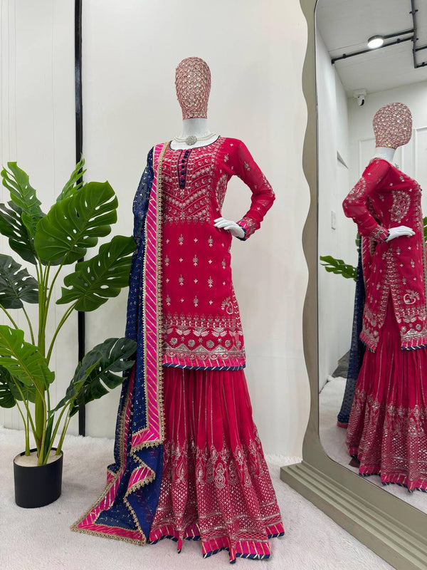 Pink Elegant Faux Georgette Sharara Set with Dupatta ClothsVilla