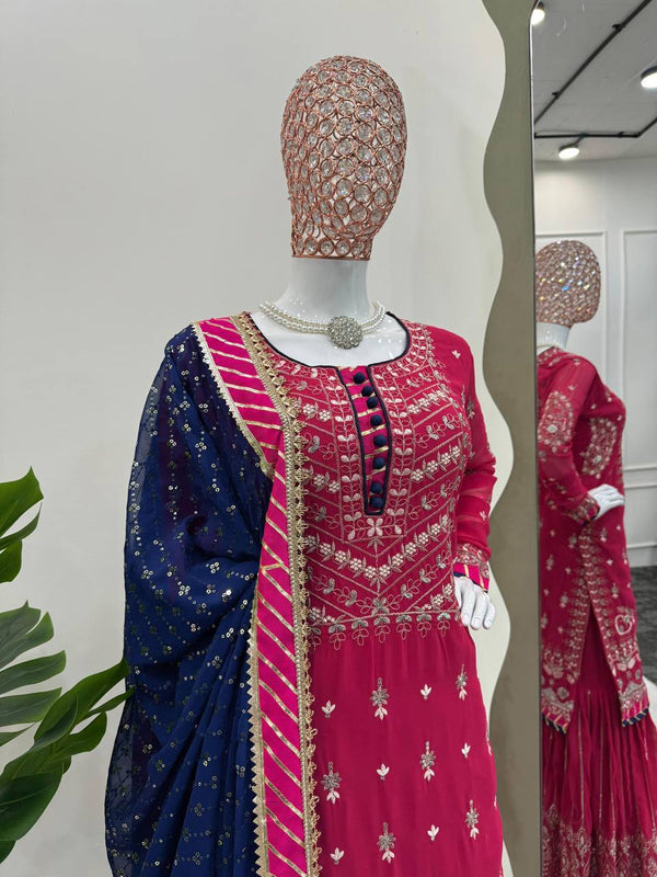 Pink Elegant Faux Georgette Sharara Set with Dupatta ClothsVilla