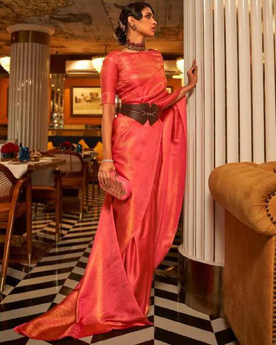 Pink Elegant Festive Blended Silk Kanjivaram Saree ClothsVilla