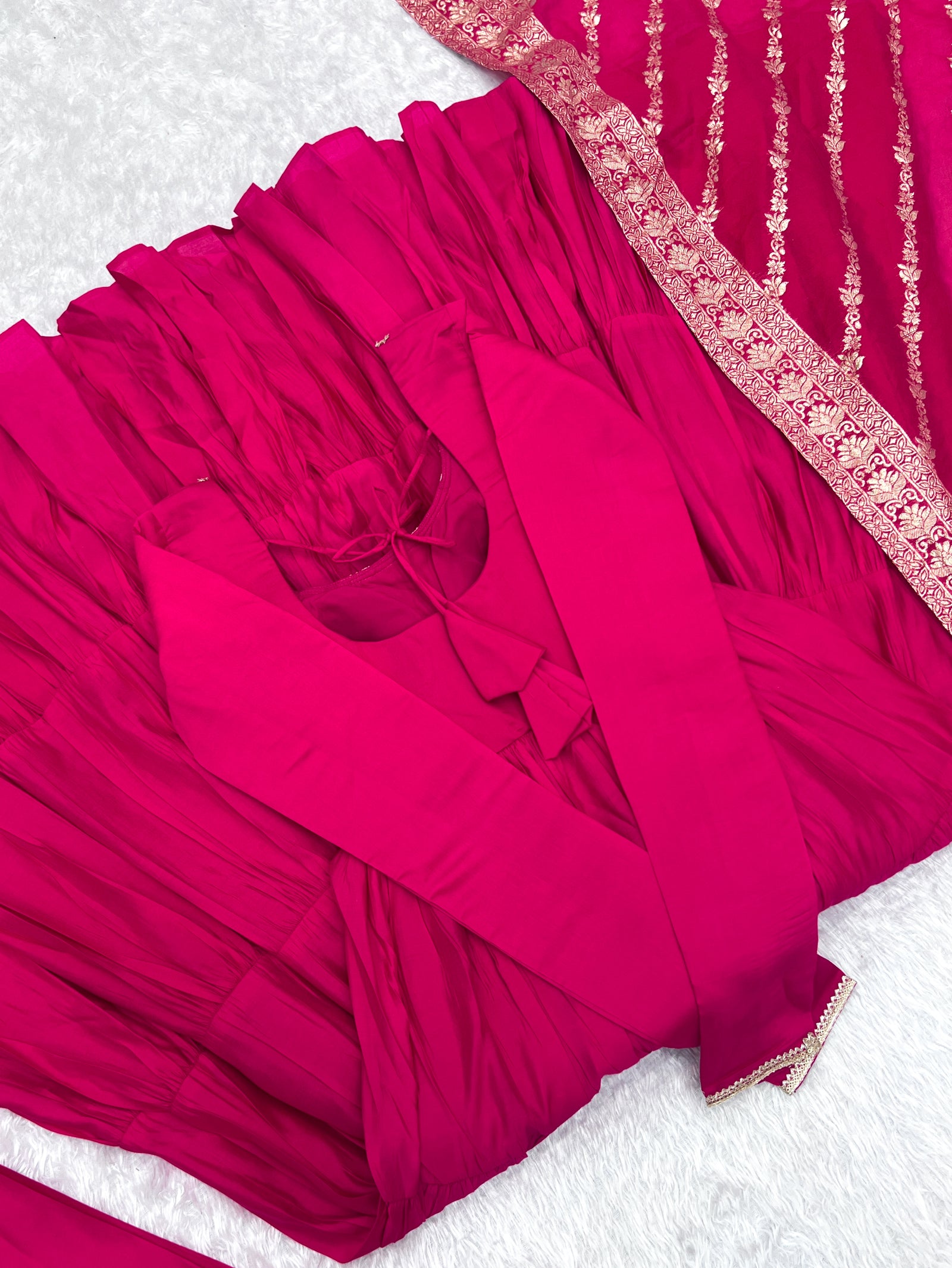 Pink Elegant Festive Pure Romansilk Chanderi Anarkali Suit with Banarasi Dupatta