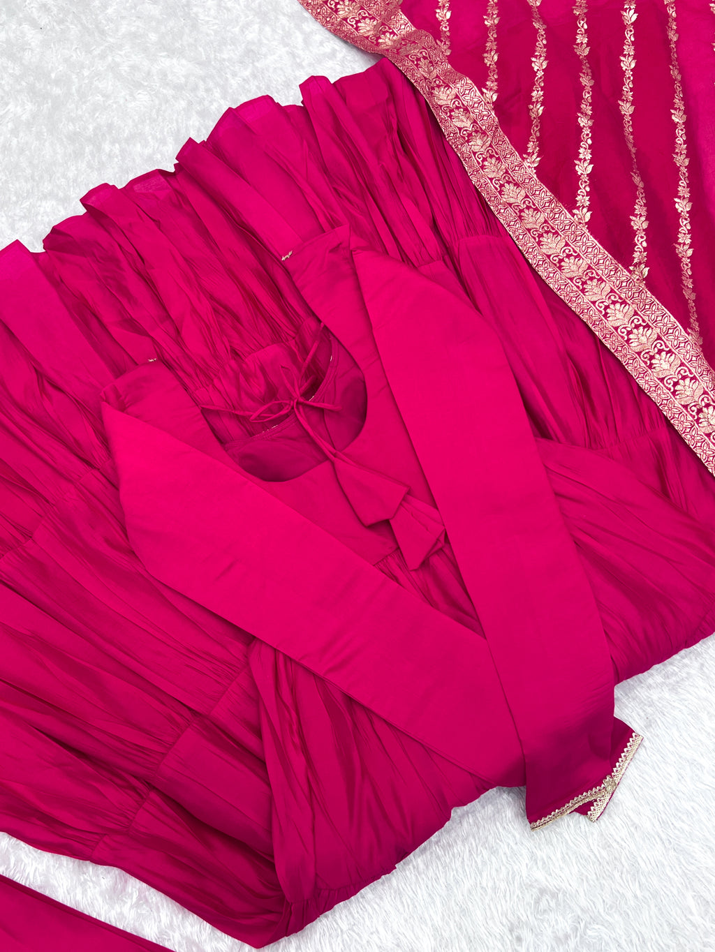 Pink Elegant Festive Pure Romansilk Chanderi Anarkali Suit with Banarasi Dupatta