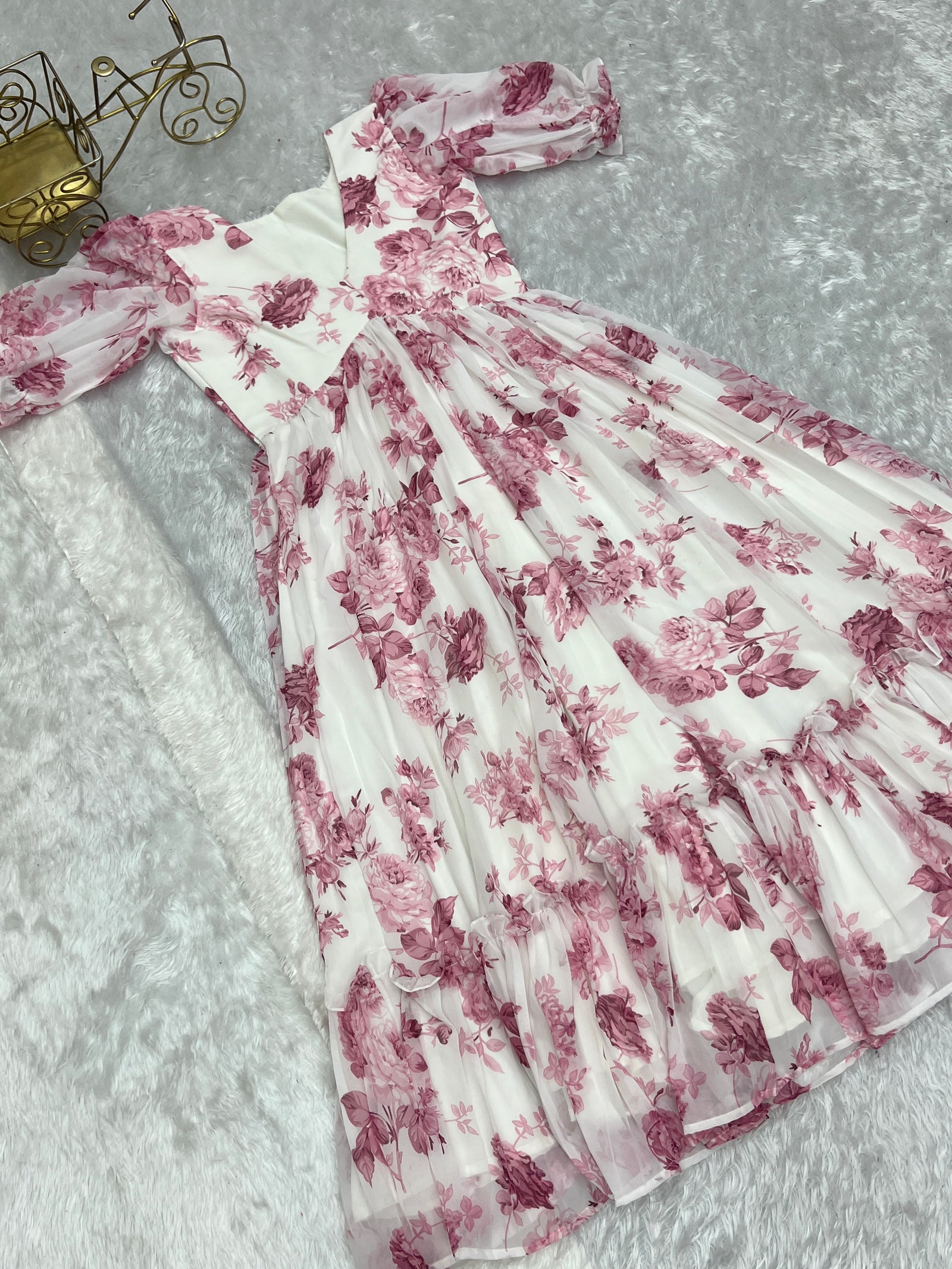 Pink Elegant Floral Print Soft Georgette One-Piece Dress – Fully Stitched & Ready to Wear