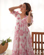 Load image into Gallery viewer, Pink Elegant Floral Print Soft Georgette One-Piece Dress – Fully Stitched &amp; Ready to Wear