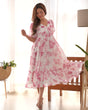 Load image into Gallery viewer, Pink Elegant Floral Print Soft Georgette One-Piece Dress – Fully Stitched &amp; Ready to Wear