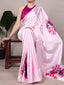 Pink Elegant Floral Printed Satin Silk Saree with Mono Benglory Blouse Piece ClothsVilla