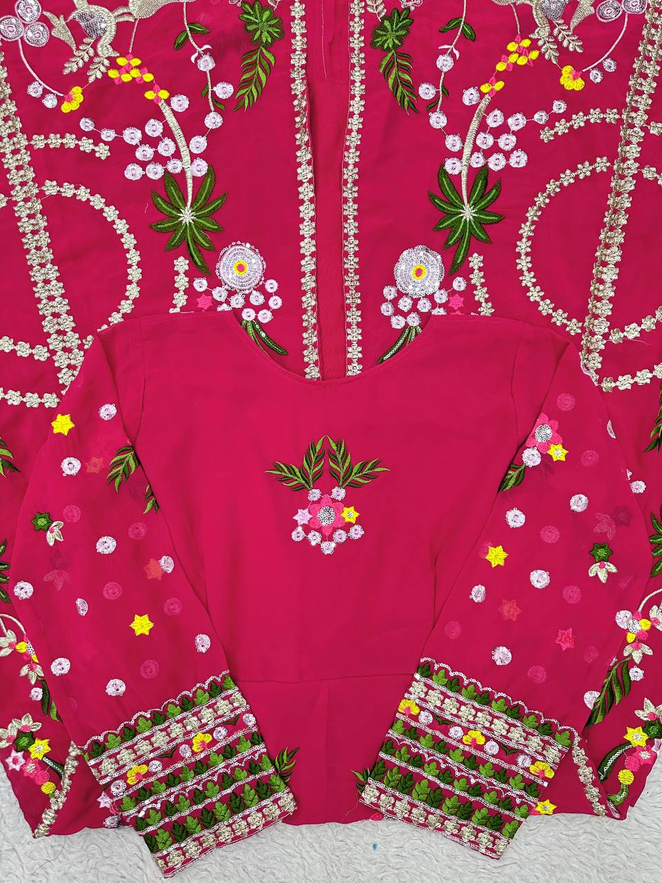 Pink Elegant Fox Georgette Lehenga Set with Full-Stitched Top & Lace Border Dupatta ClothsVilla