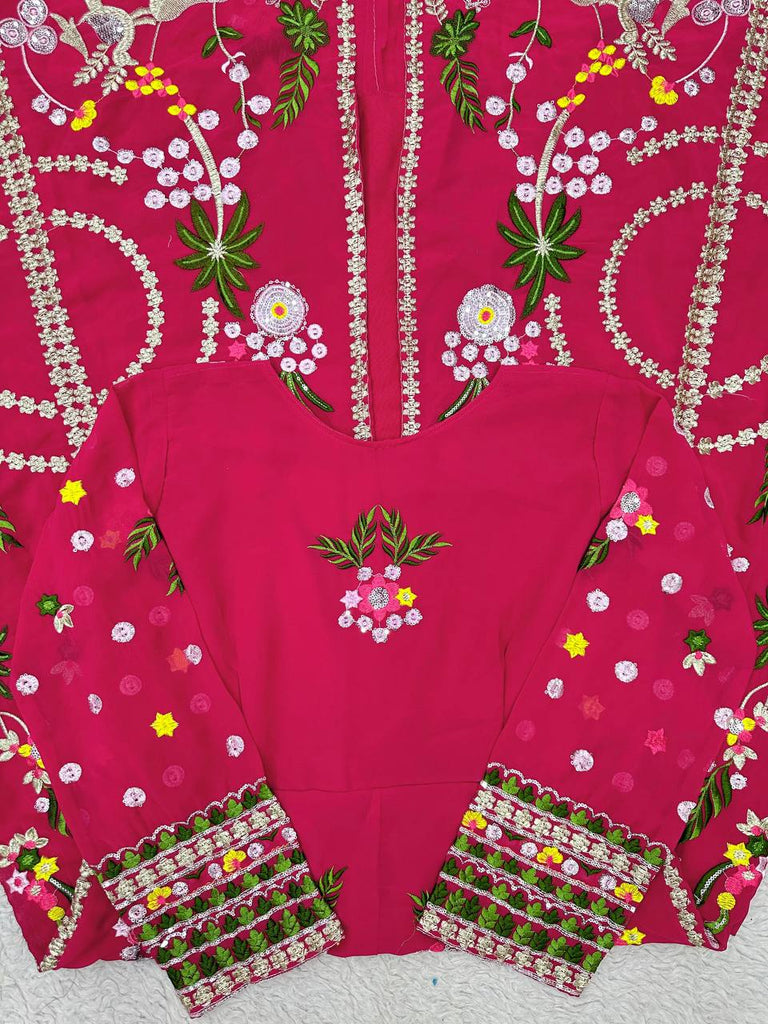 Pink Elegant Fox Georgette Lehenga Set with Full-Stitched Top & Lace Border Dupatta ClothsVilla