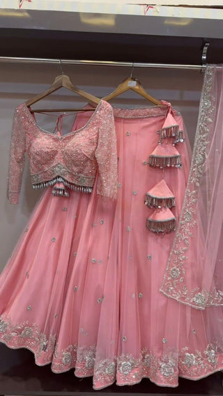Pink Elegant Fox Georgette Semi-Stitched Lehenga Choli with Sequins & Fancy Dupatta ClothsVilla