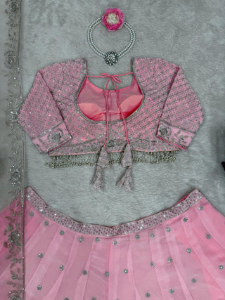 Pink Elegant Fox Georgette Semi-Stitched Lehenga Choli with Sequins & Fancy Dupatta ClothsVilla