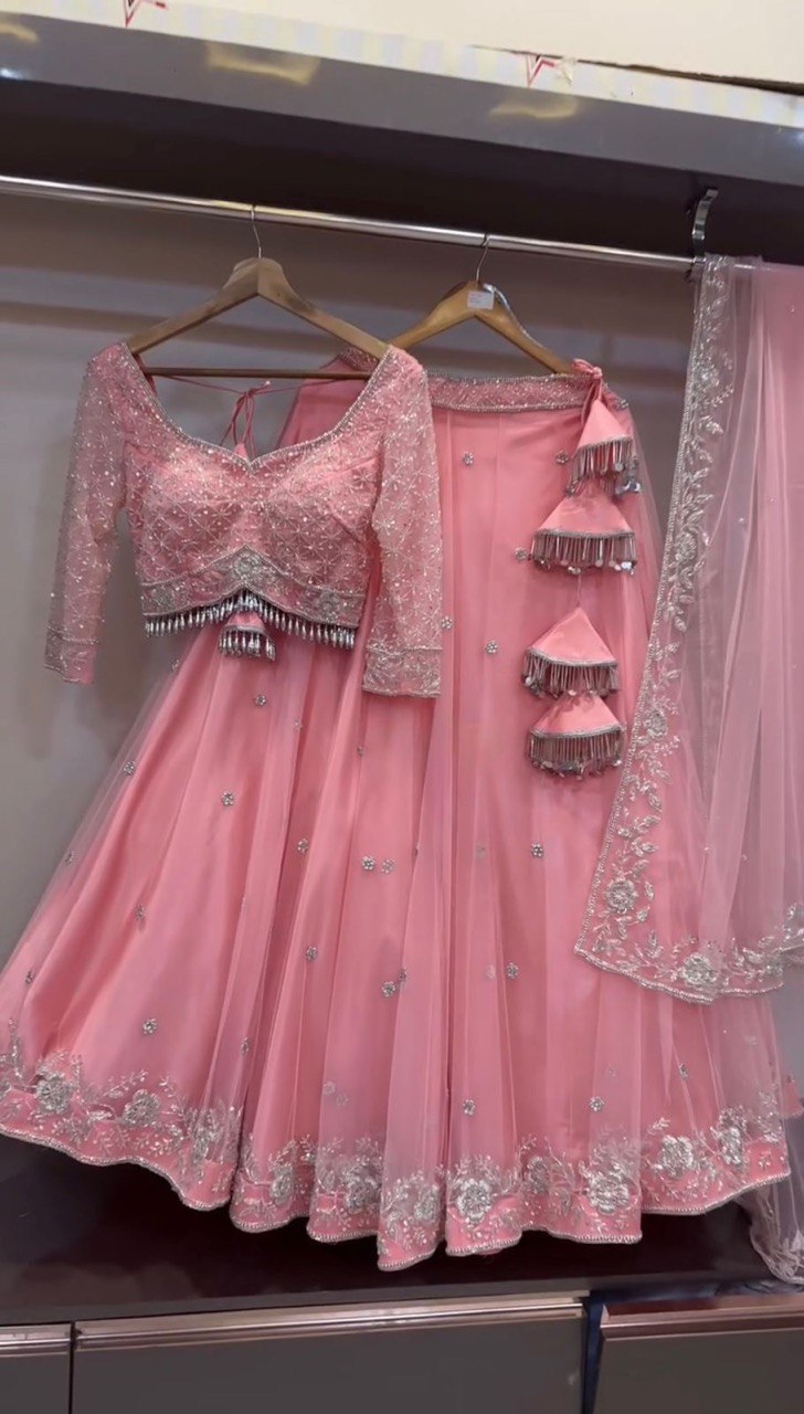 Pink Elegant Fox Georgette Semi-Stitched Lehenga Choli with Sequins & Fancy Dupatta ClothsVilla
