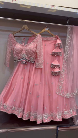 Pink Elegant Fox Georgette Semi-Stitched Lehenga Choli with Sequins & Fancy Dupatta ClothsVilla