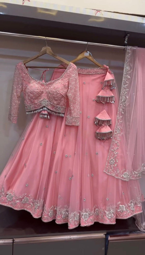 Pink Elegant Fox Georgette Semi-Stitched Lehenga Choli with Sequins & Fancy Dupatta ClothsVilla