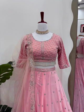 Pink Elegant Fox Georgette Semi-Stitched Lehenga Choli with Sequins & Fancy Dupatta ClothsVilla