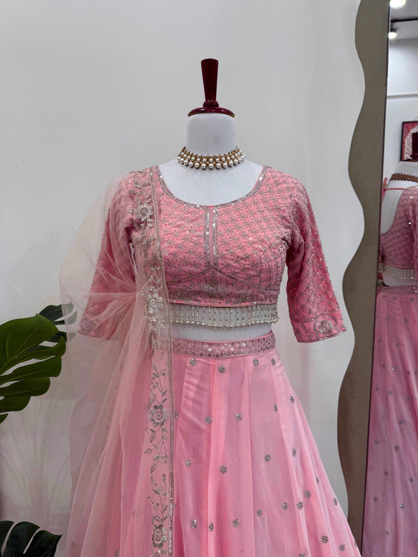 Pink Elegant Fox Georgette Semi-Stitched Lehenga Choli with Sequins & Fancy Dupatta ClothsVilla